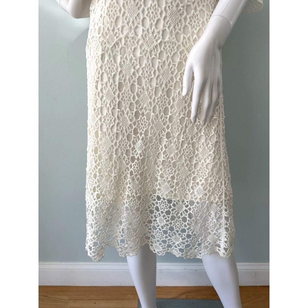 Lauren Ralph Lauren Ivory White Crochet Knit Short Sleeve Midi Dress size L - Picture 3 of 8